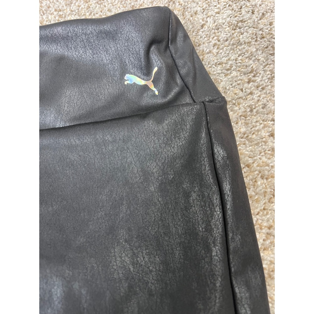 Puma Womens Black Faux Leather Crackle High Waist Leggings Iridescent Logo L - Picture 5 of 6